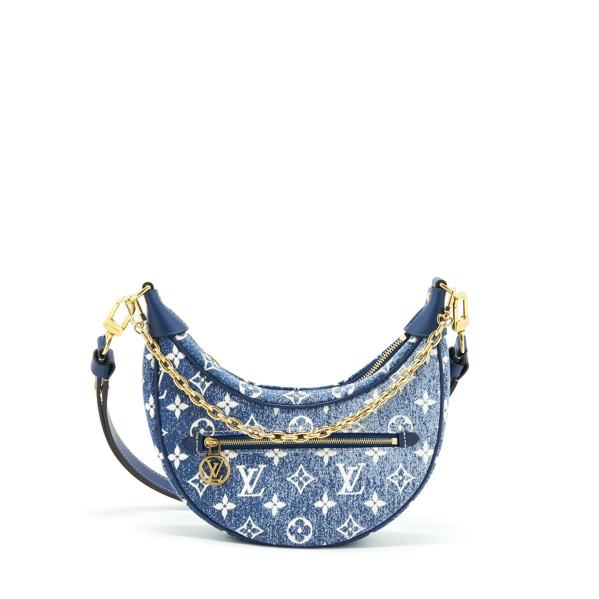 LOUIS VUITTON HALF-MOON LOOP BAGUETTE HANDBAG DENIM BLUE GHW