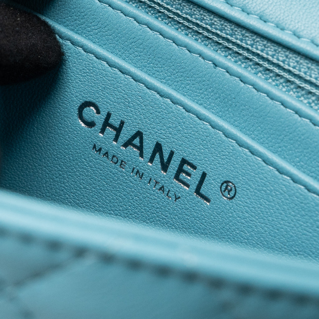 CHANEL MINI SQUARE FLAP BAG LAMBSKIN LIGHT BLUE SHW (MICROCHIP)