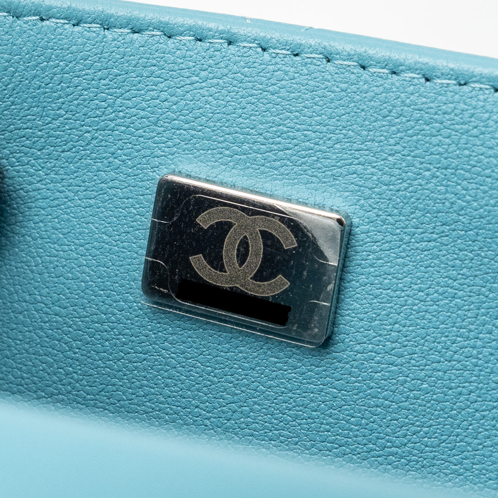 CHANEL MINI SQUARE FLAP BAG LAMBSKIN LIGHT BLUE SHW (MICROCHIP)