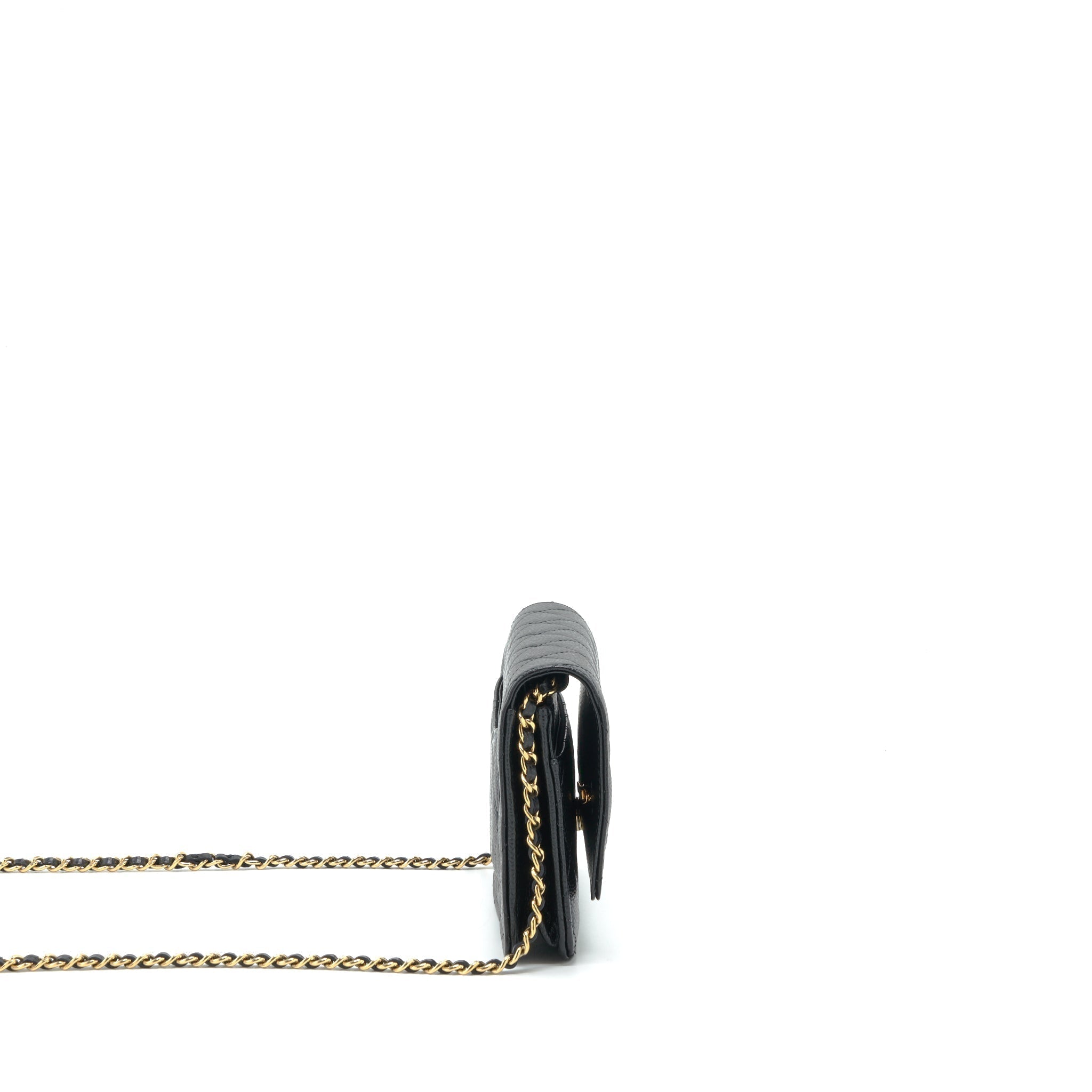 CHANEL 22P CLASSIC WALLET ON CHAIN CAVIAR BLACK LGHW (MICROCHIP)