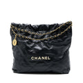 CHANEL MEDIUM 22 BAG WHITE LETTER SHINY CALFSKIN BLACK GHW (MICROCHIP)
