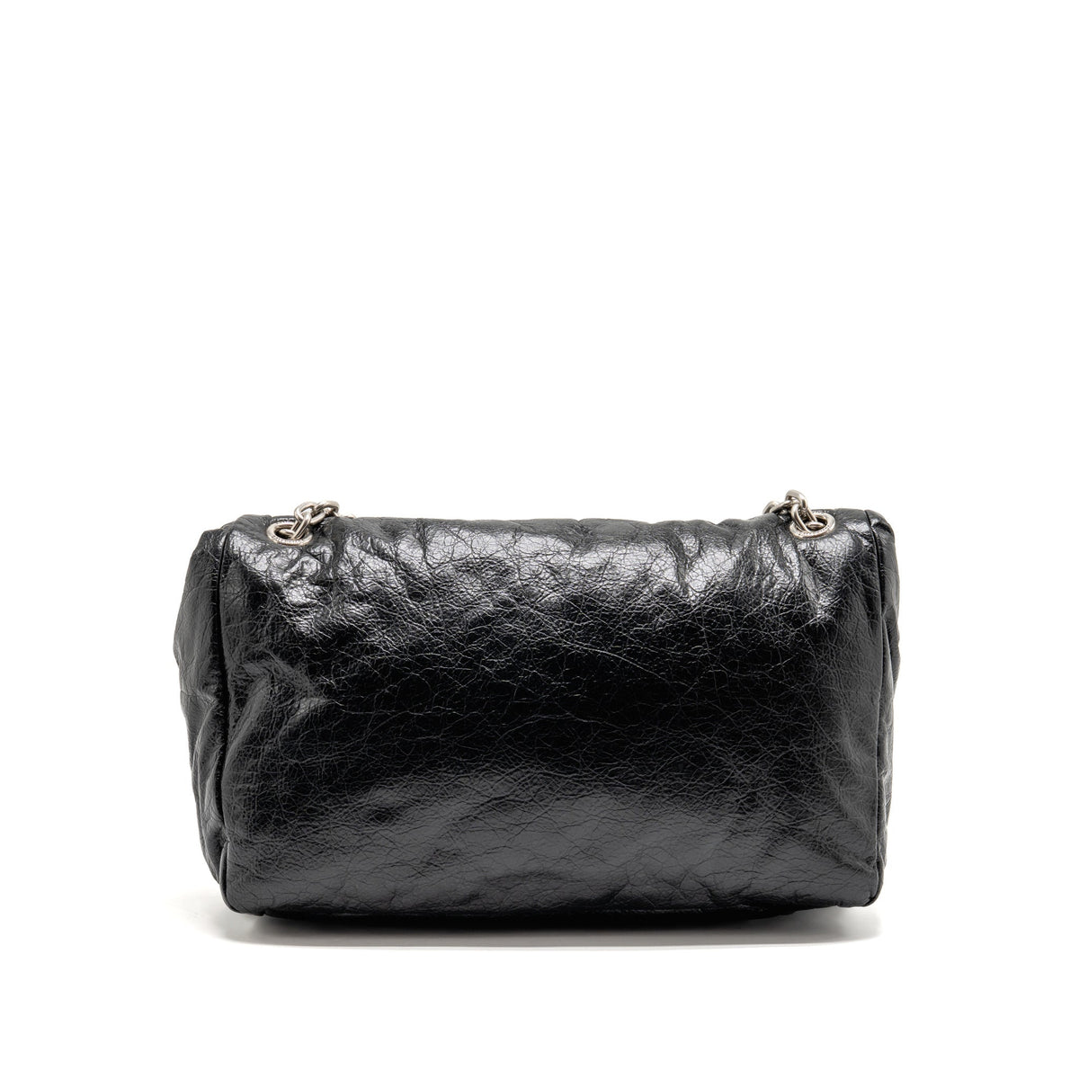 Balenciaga Medium Monaco Chain Shoulder Bag Crinkled Leather Black SHW
