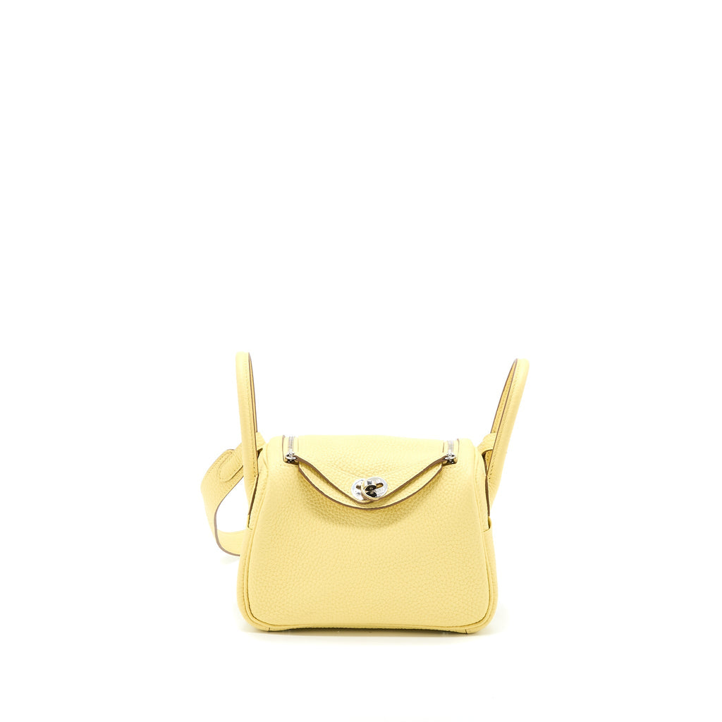 Hermes Mini Lindy Clemence 1Z Jaune Poussin SHW