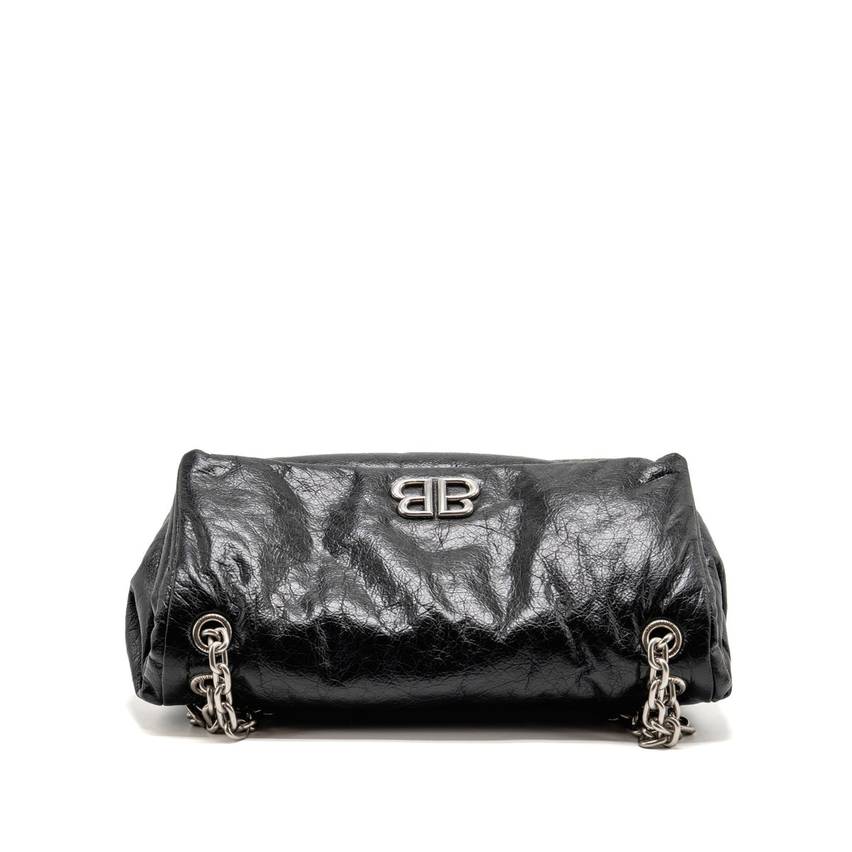 Balenciaga Medium Monaco Chain Shoulder Bag Crinkled Leather Black SHW