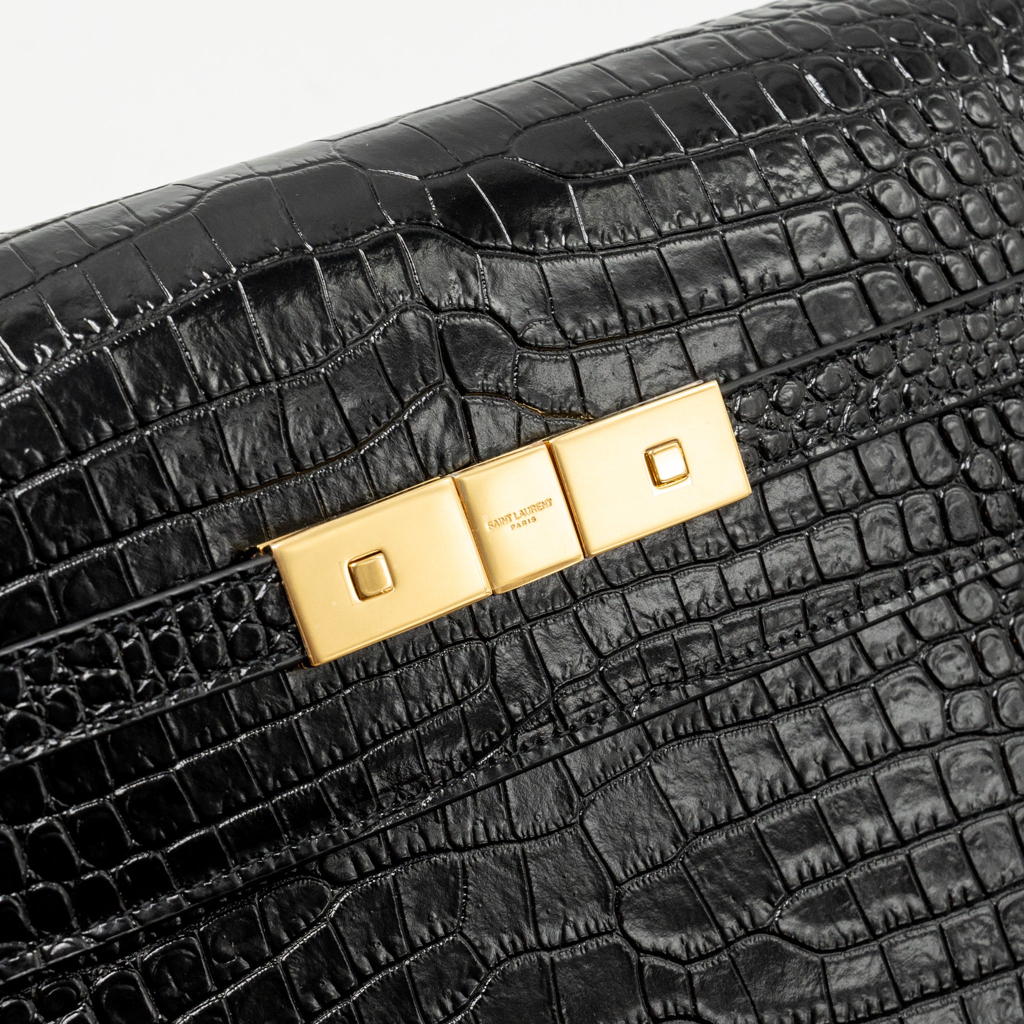 SAINT LAURENT MEDIUM MANHATTAN BAG CROC EMBOSSED CALFSKIN BLACK GHW
