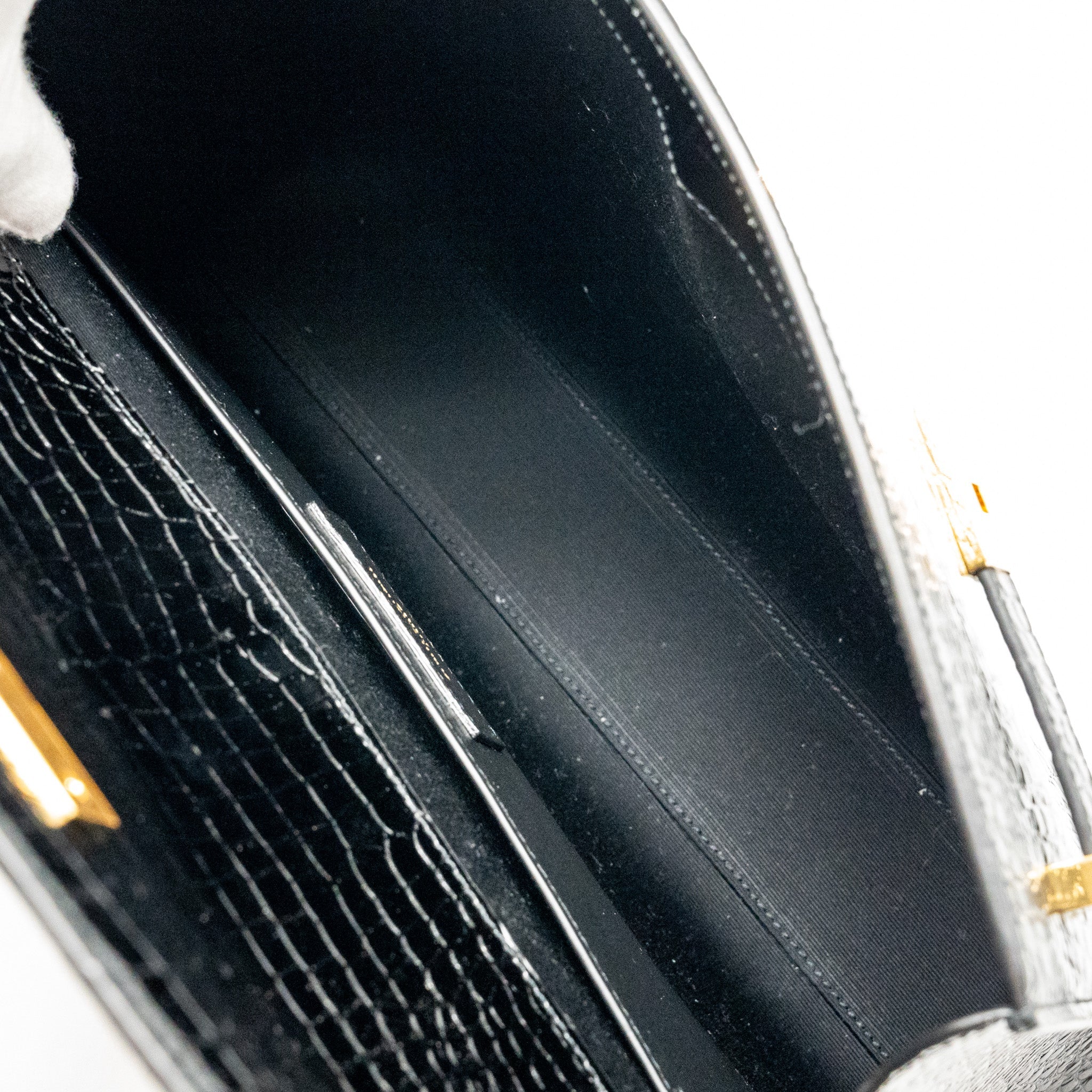 SAINT LAURENT MEDIUM MANHATTAN BAG CROC EMBOSSED CALFSKIN BLACK GHW