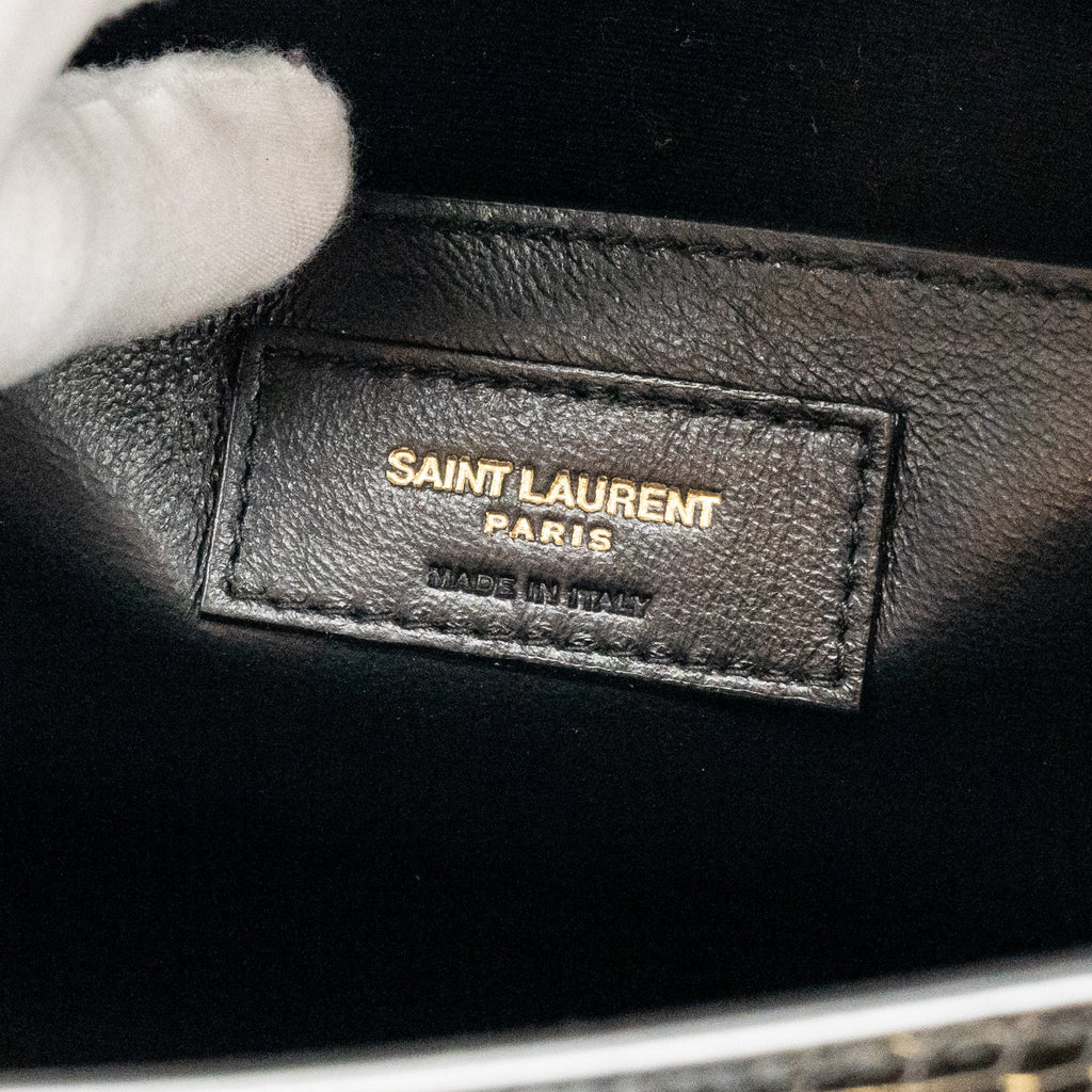 SAINT LAURENT MEDIUM MANHATTAN BAG CROC EMBOSSED CALFSKIN BLACK GHW