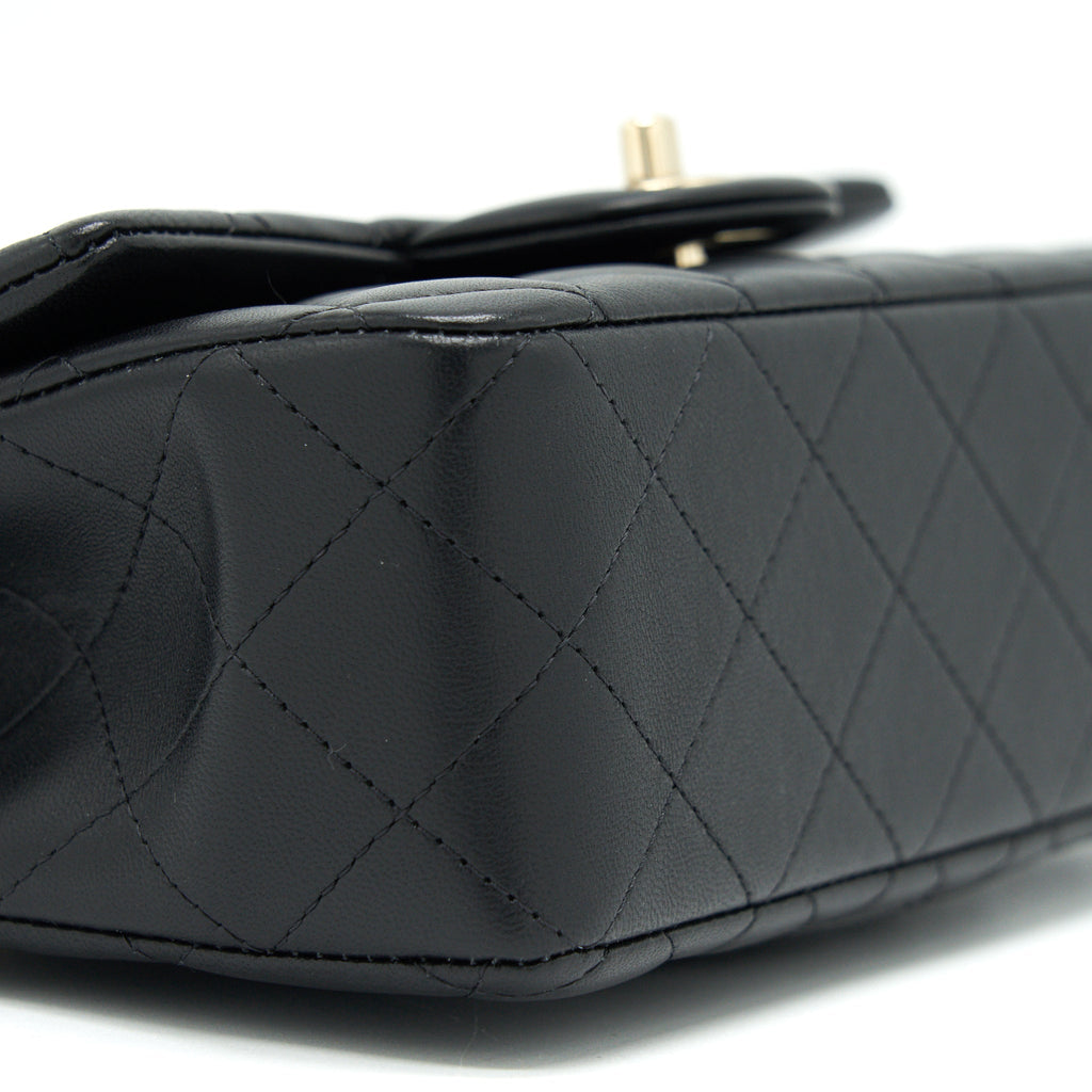 CHANEL TOP HANDLE MINI RECTANGULAR FLAP BAG LAMBSKIN BLACK LGHW (MICROCHIP)