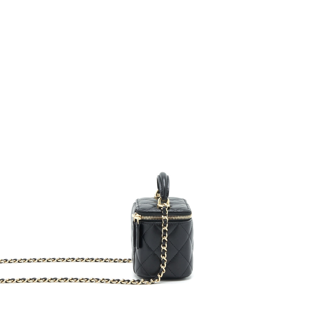 CHANEL TOP HANDLE MINI VANITY WITH CHAIN LAMBSKIN BLACK LGHW