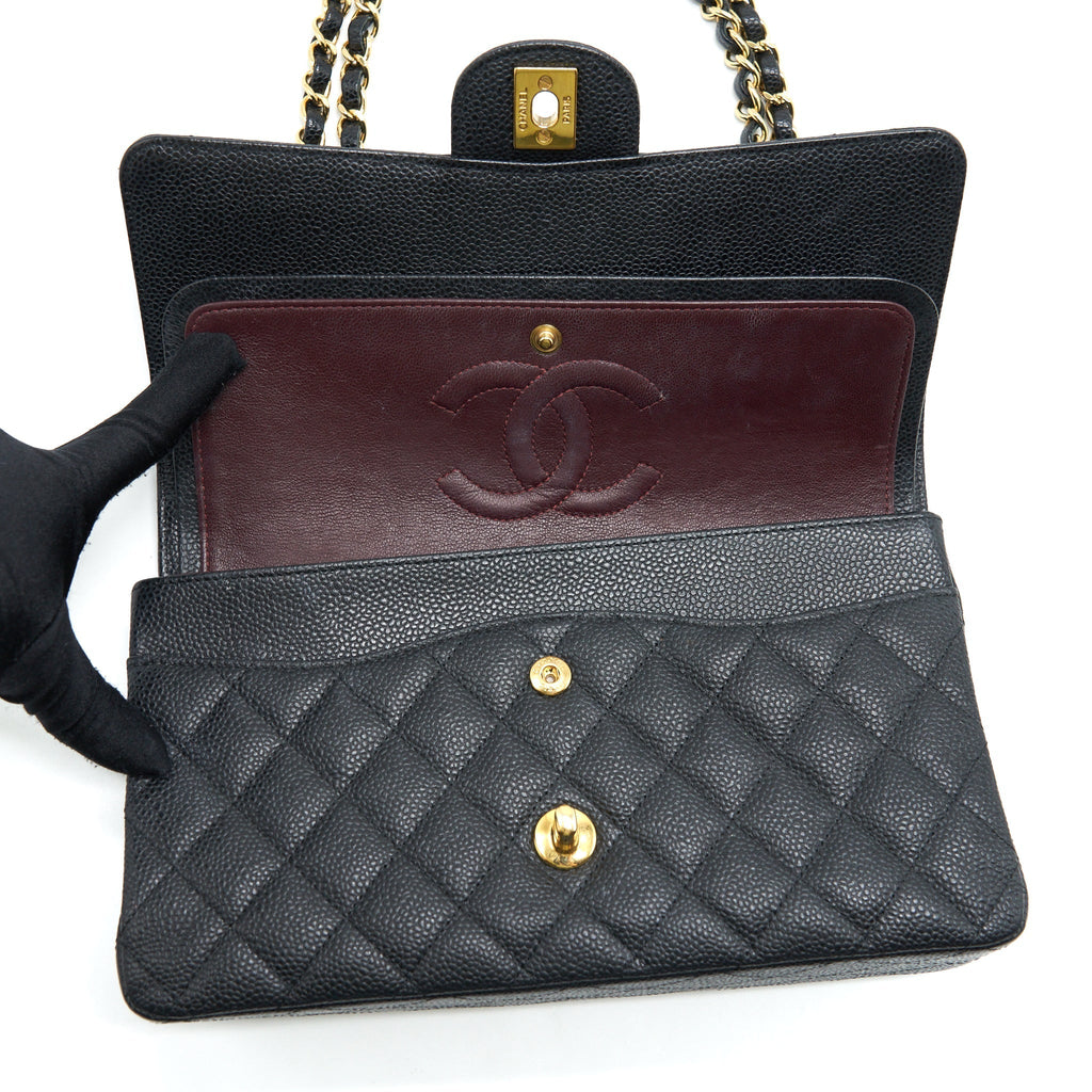 CHANEL MEDIUM CLASSIC DOUBLE FLAP BAG CAVIAR BLACK GHW
