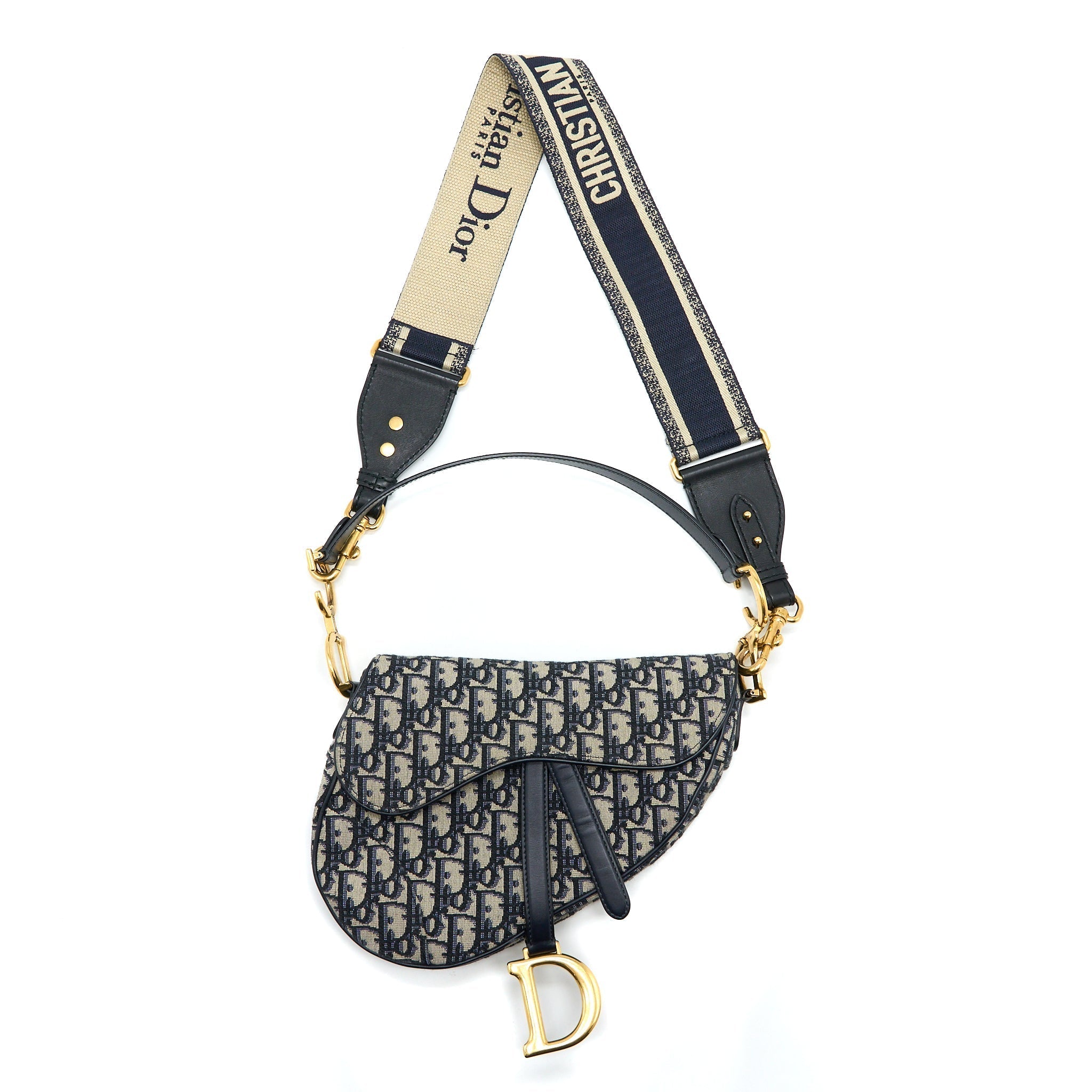 DIOR SADDLE BAG WITH REMOVABLE SHOULDER STRAP OBLIQUE EMBROIDERY BLUE GHW