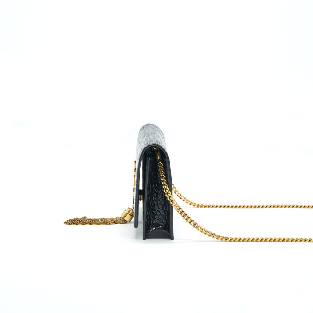 SAINT LAURENT /YSL KATE SMALL CHAIN WALLET WITH TASSEL BLACK GHW