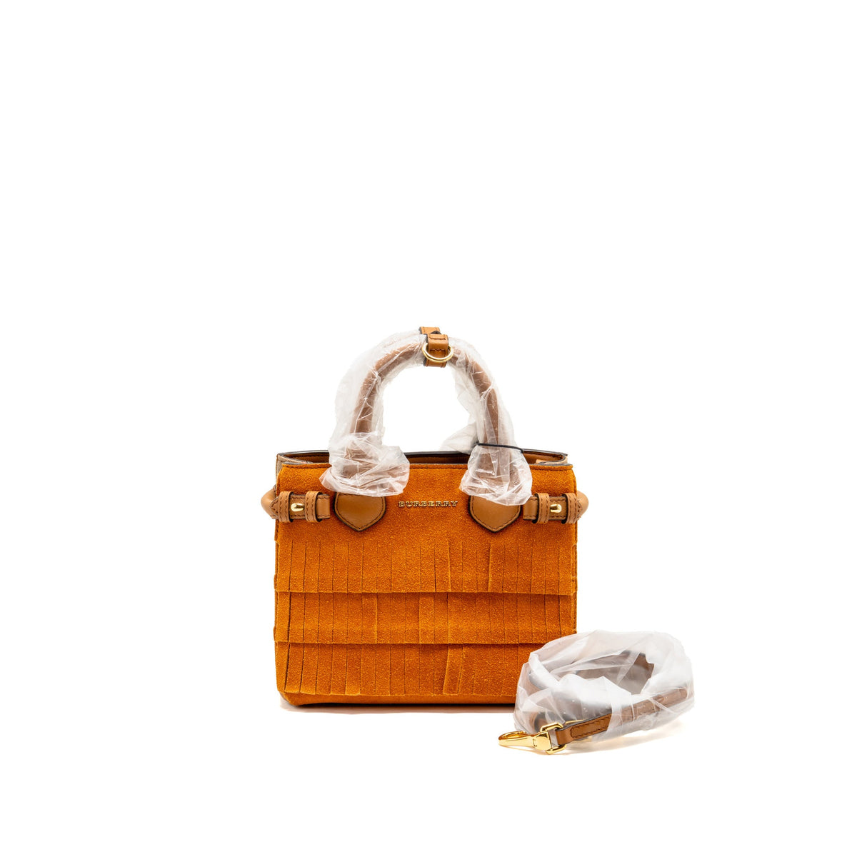 Burberry The Mini Banner Tote Bag Fringe Suede Caramel/Multicolour GHW