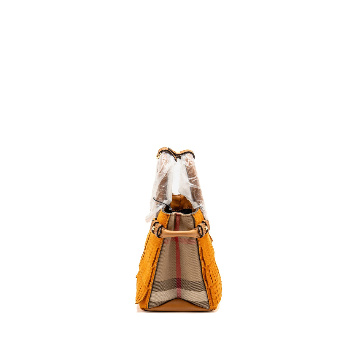 Burberry The Mini Banner Tote Bag Fringe Suede Caramel/Multicolour GHW