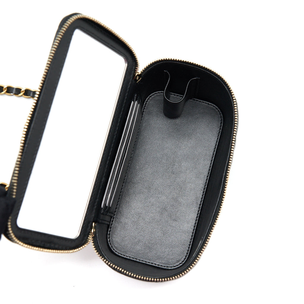 CHANEL 22S LETTER TOP HANDLE LONG VANITY WITH CHAIN LAMBSKIN BLACK GHW