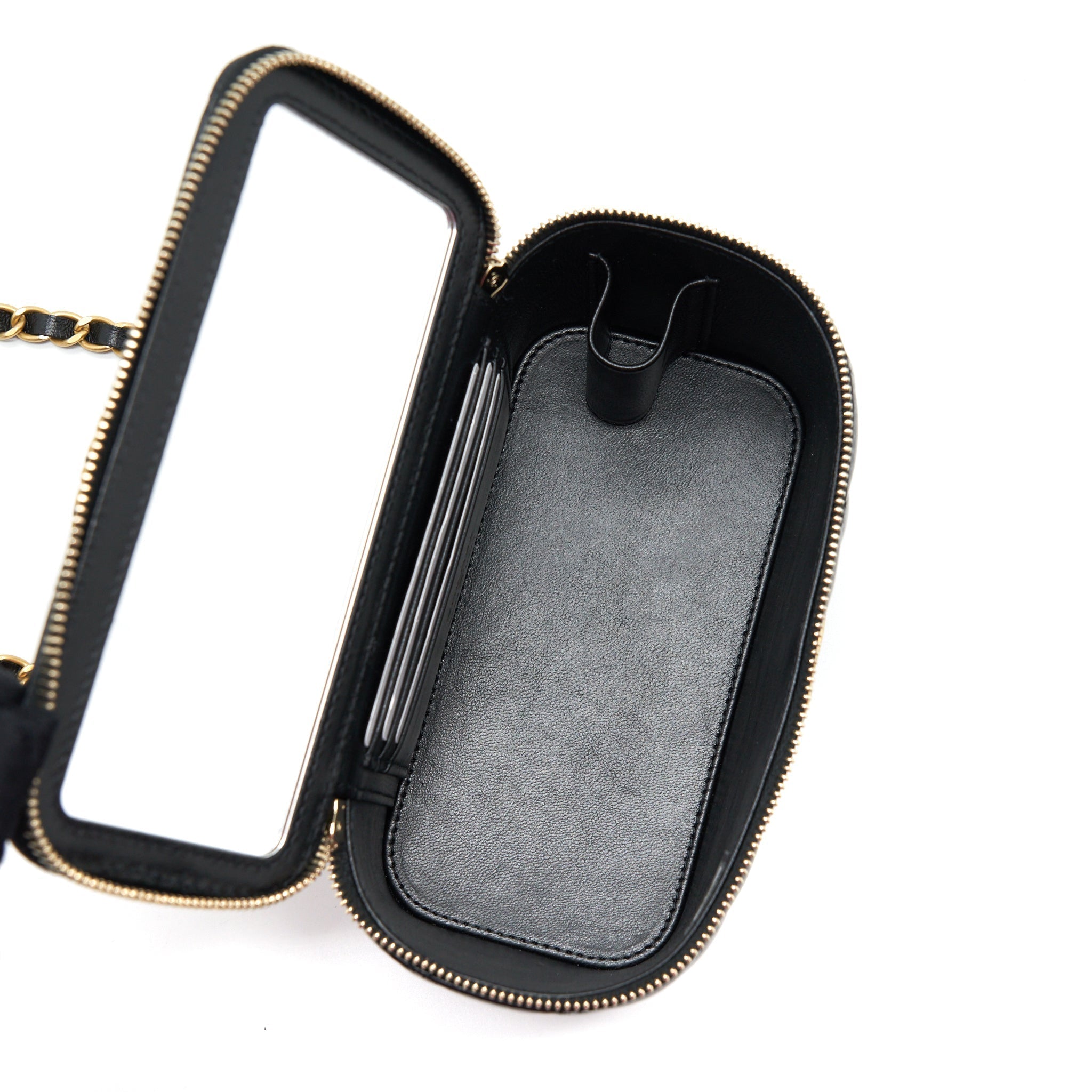 CHANEL 22S LETTER TOP HANDLE LONG VANITY WITH CHAIN LAMBSKIN BLACK GHW