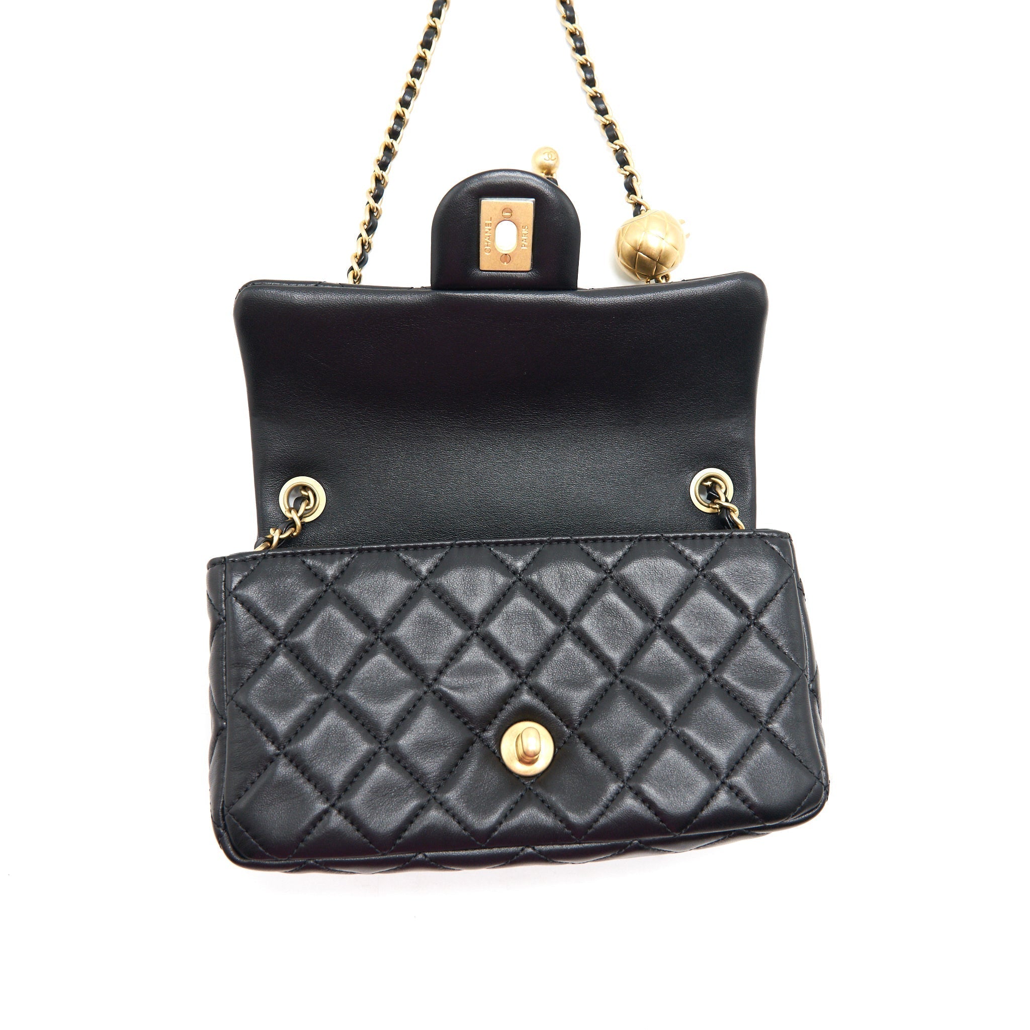 CHANEL 22C PEARL CRUSH MINI RECTANGULAR FLAP BAG LAMBSKIN BLACK GHW (MICROCHIP)