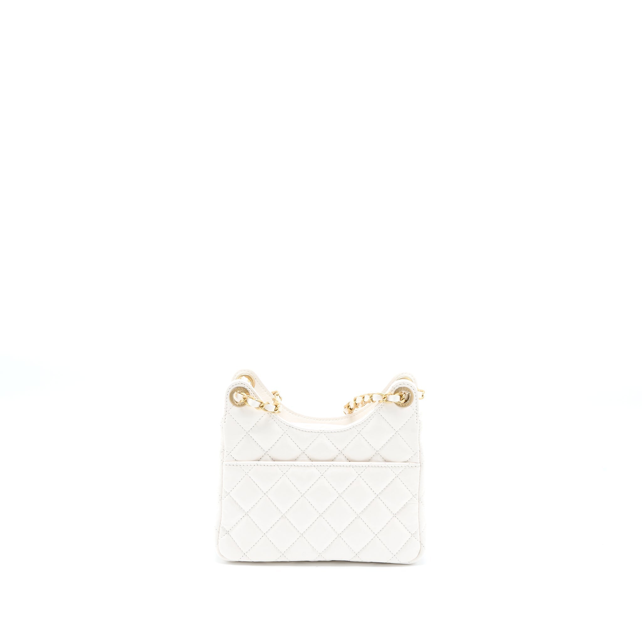 CHANEL 23C SMALL HOBO BAG SHINY CALFSKIN WHITE BRUSHED GHW (MICROCHIP)
