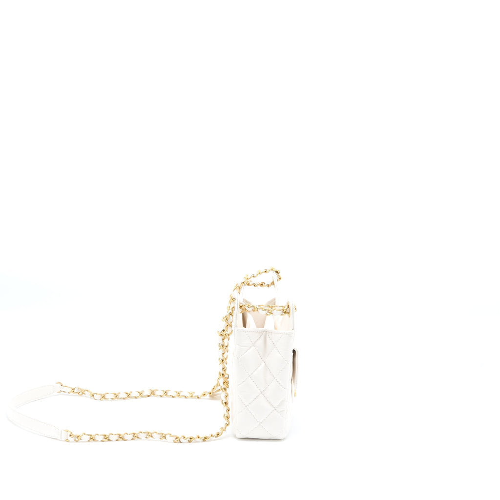 CHANEL 23C SMALL HOBO BAG SHINY CALFSKIN WHITE BRUSHED GHW (MICROCHIP)