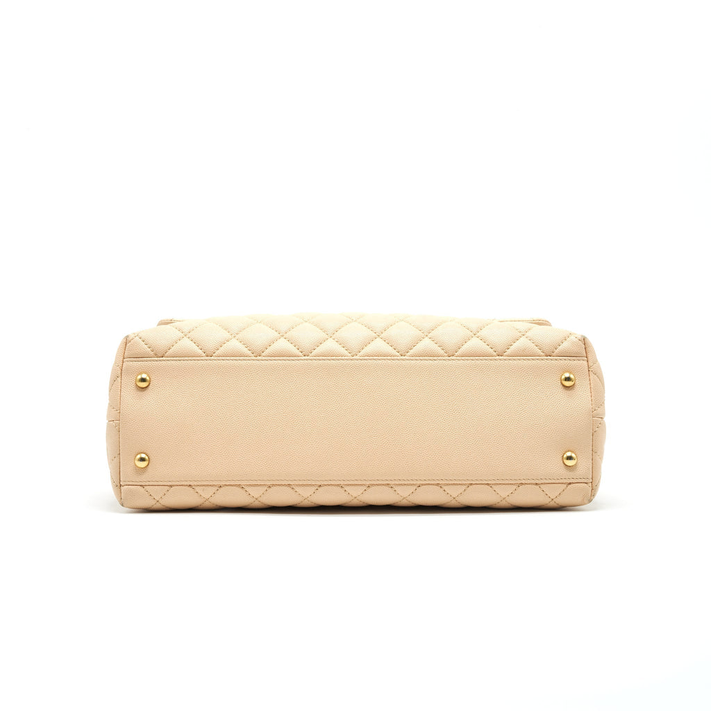 CHANEL CAVIER LARGE COCO HANDLE FLAP BAG BEIGE GHW