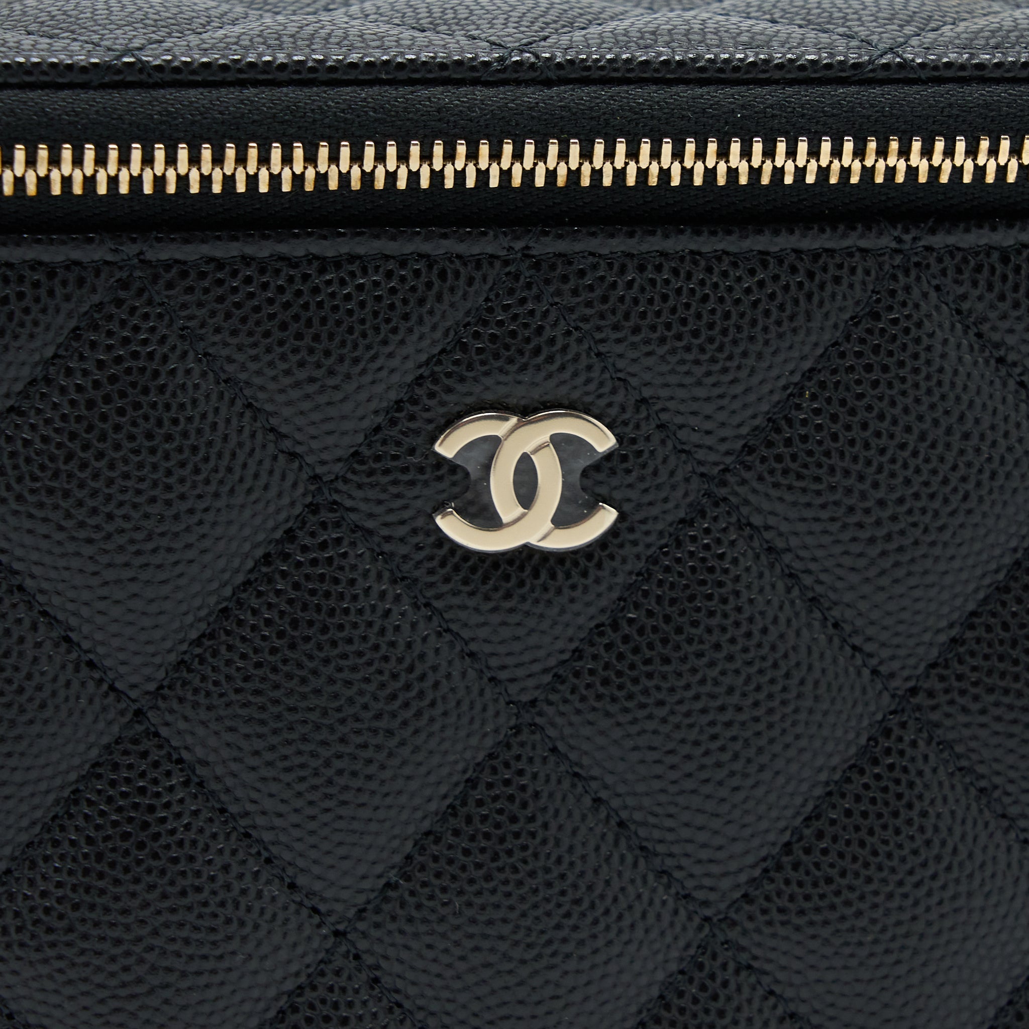 CHANEL LONG VANITY WITH CHAIN CAVIAR BLACK LGHW (MICROCHIP)
