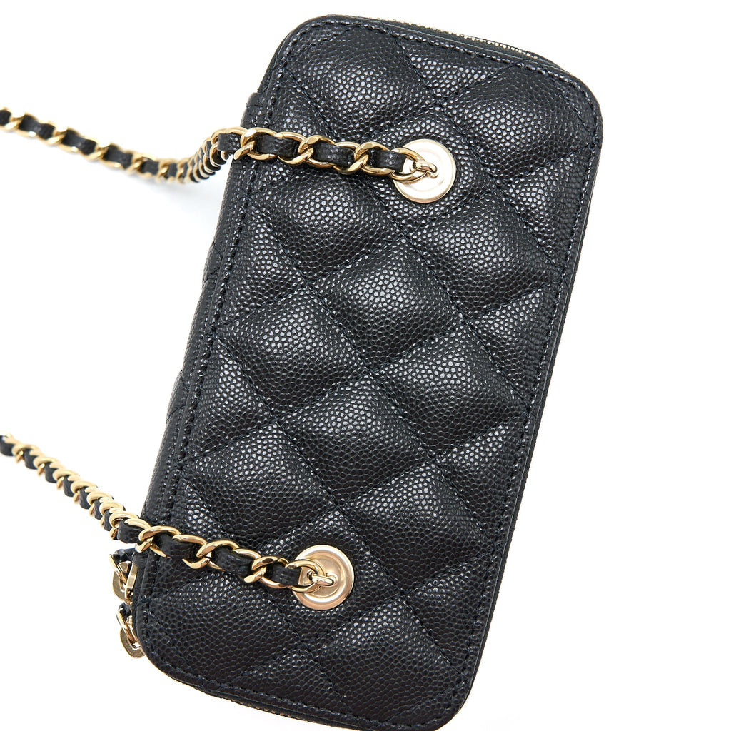 CHANEL LONG VANITY WITH CHAIN CAVIAR BLACK LGHW (MICROCHIP)