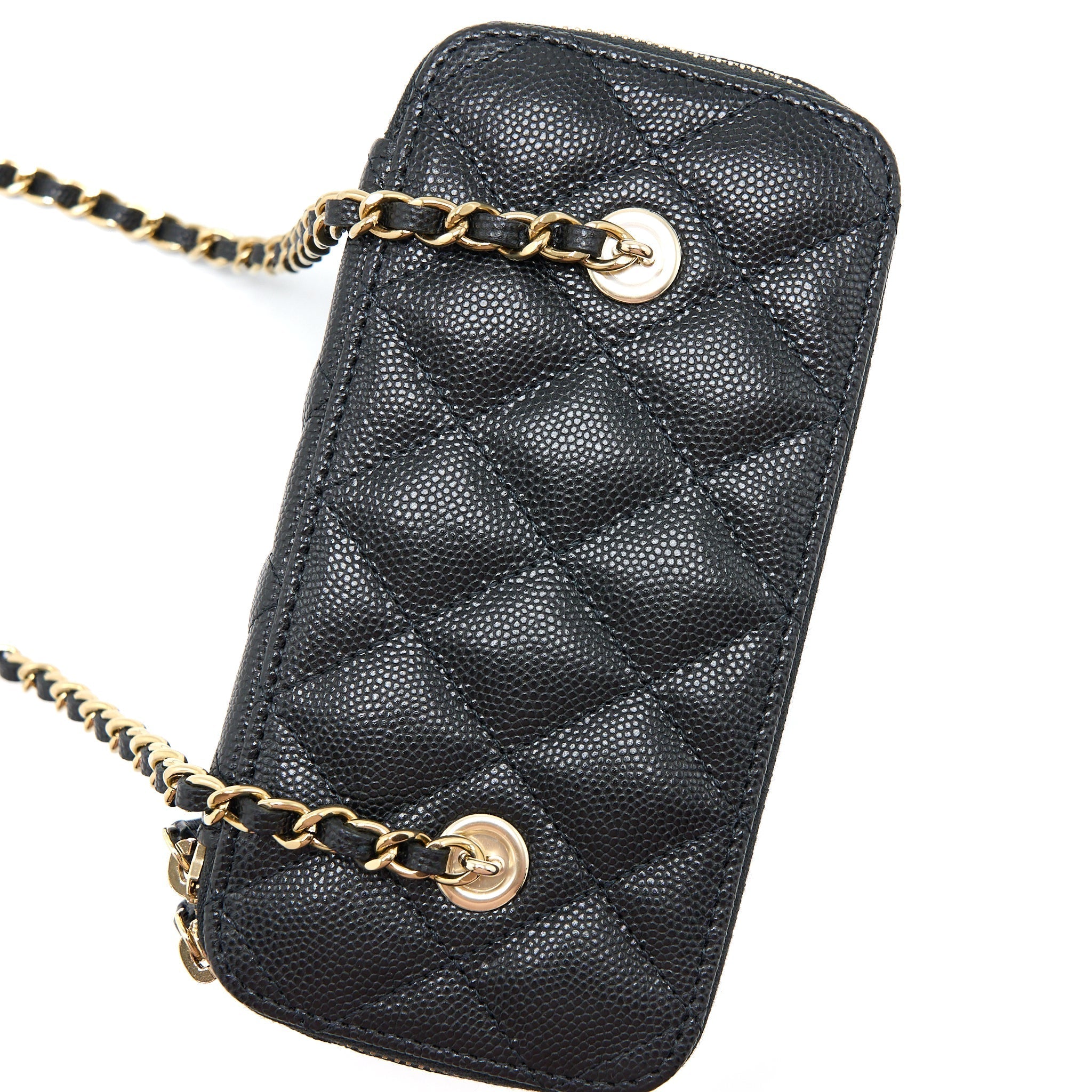 CHANEL LONG VANITY WITH CHAIN CAVIAR BLACK LGHW (MICROCHIP)