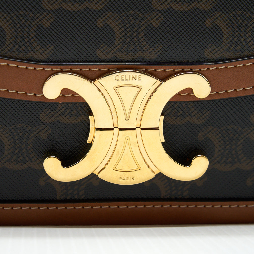 CELINE TEEN TRIOMPHE BAG IN TRIOMPHE CANVAS AND CALFSKIN TAN