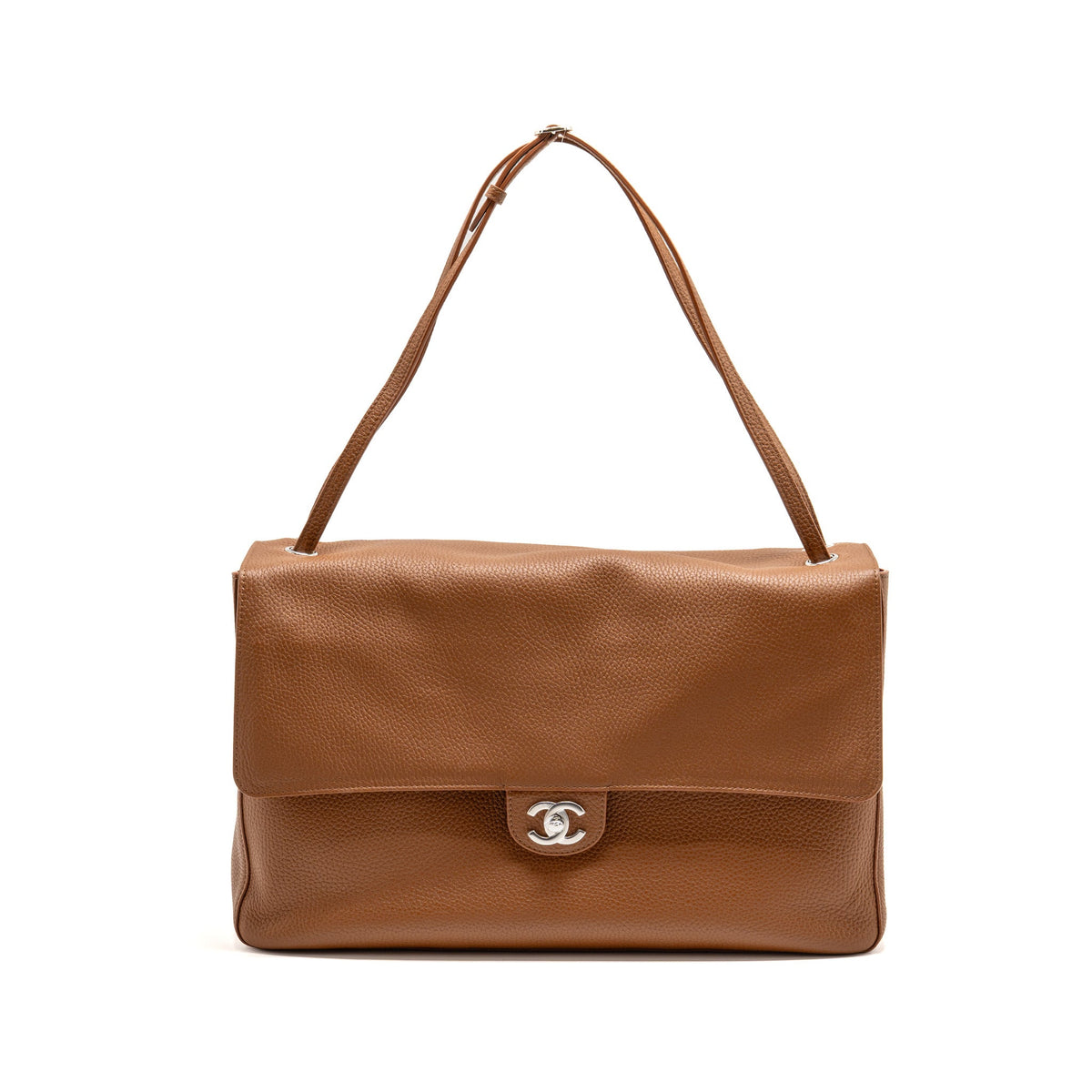 Chanel 26S Maxi Flap Bag Grained Calfskin Camel SHW (Microchip)