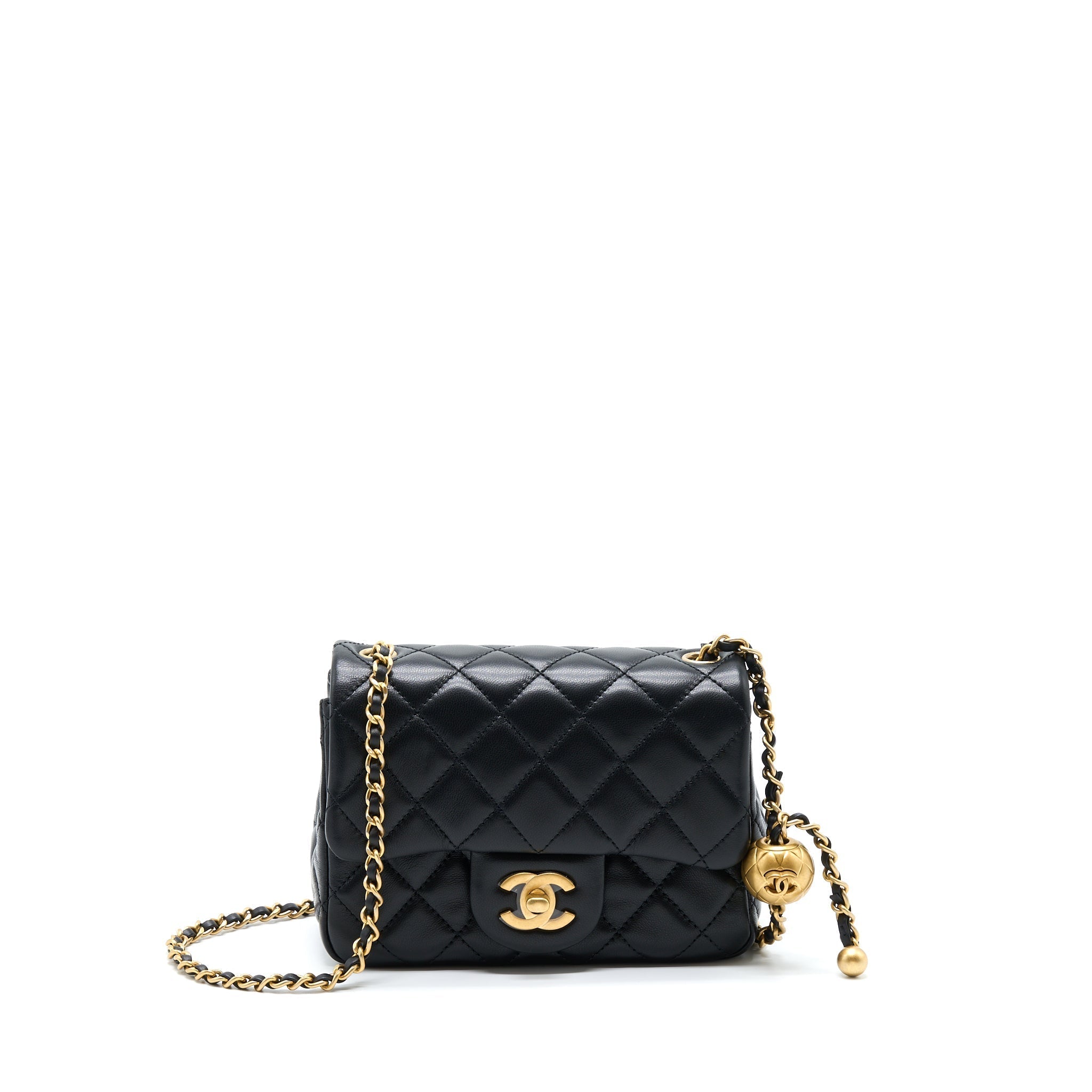 CHANEL PEARL CRUSH MINI SQUARE FLAP BAG LAMBSKIN BLACK GHW (MICROCHIP)