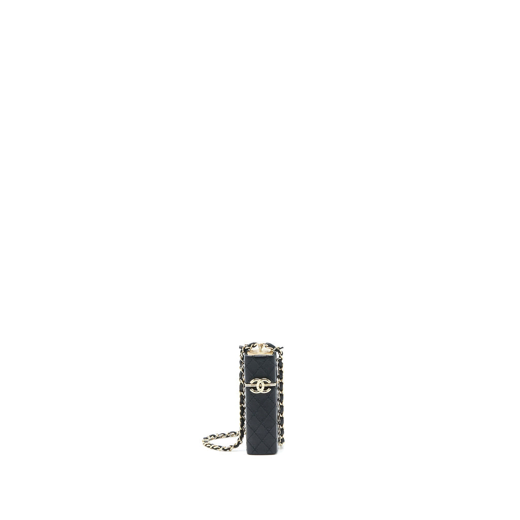 CHANEL SQUARED LIPSTICK CASE ON CHAIN BLACK LGHW