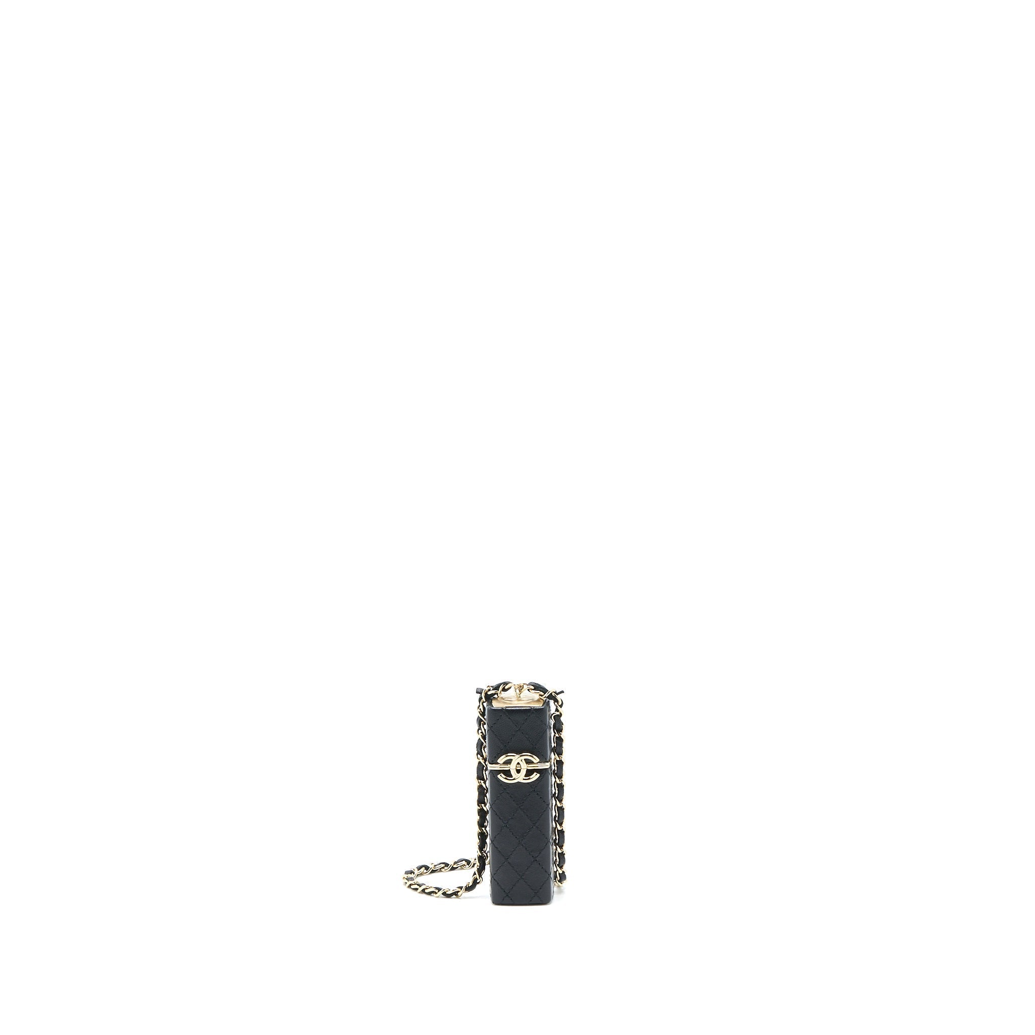 CHANEL SQUARED LIPSTICK CASE ON CHAIN BLACK LGHW