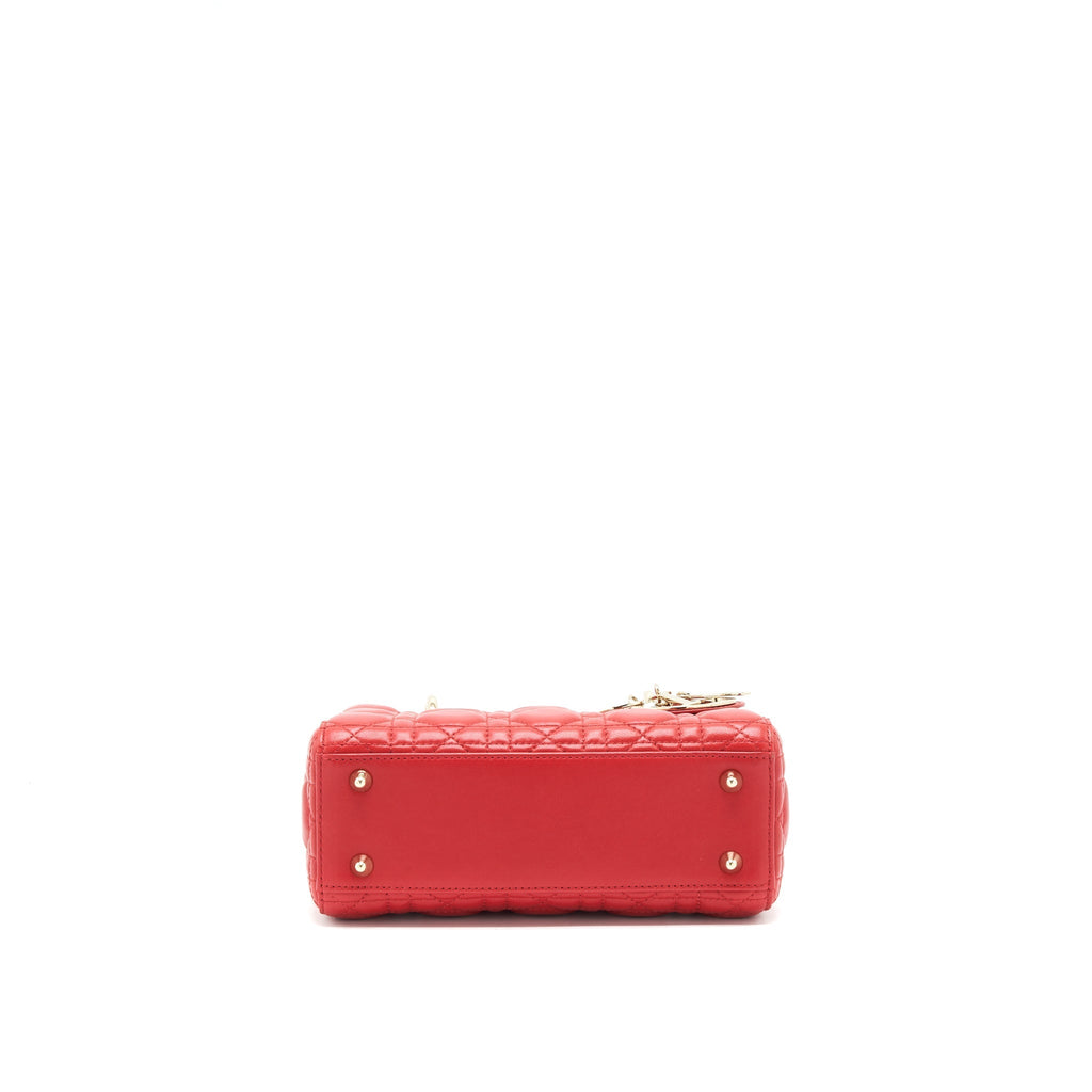 DIOR SMALL LADY DIOR BAG LAMBSKIN RED LGHW