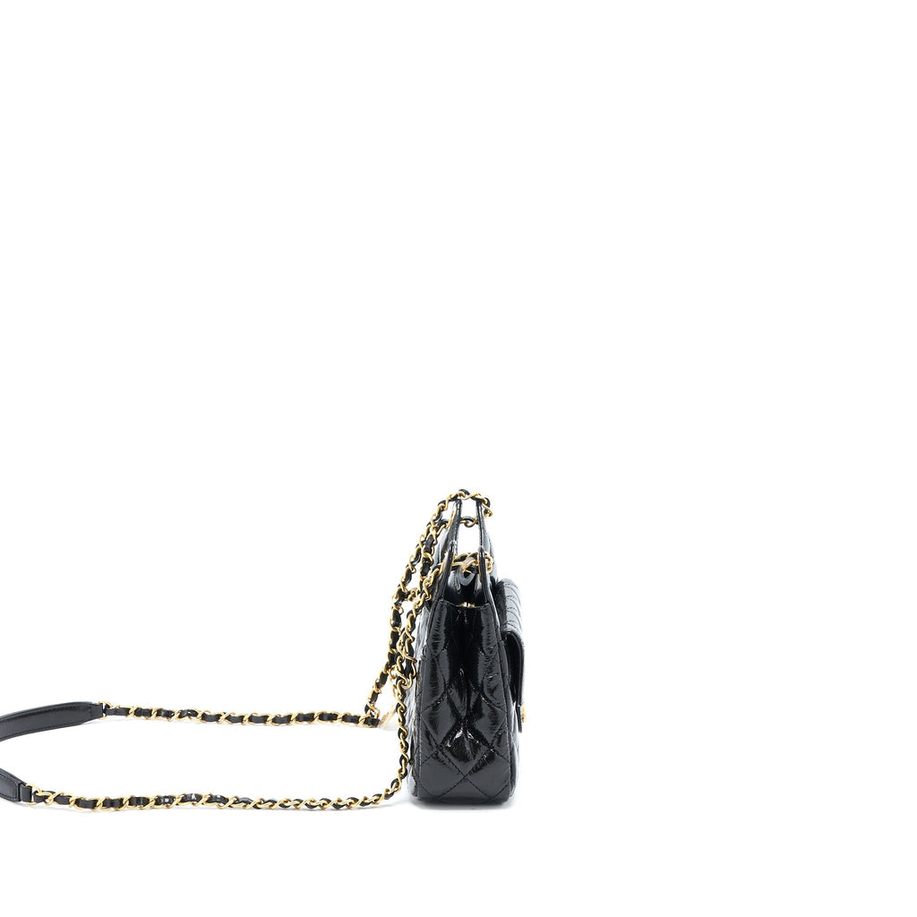 CHANEL 23C SMALL HOBO BAG SHINY CALFSKIN BLACK BRUSHED GHW (MICROCHIP)