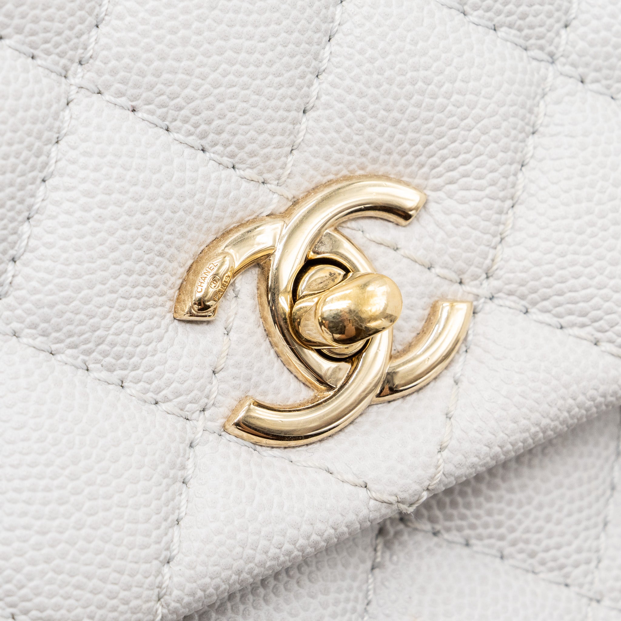 CHANEL SMALL COCO HANDLE CAVIAR LIGHT GREY LGHW