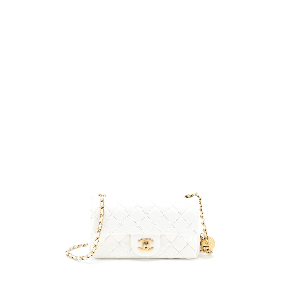 CHANEL PEARL CRUSH MINI RECTANGULAR FLAP BAG LAMBSKIN WHITE GHW
