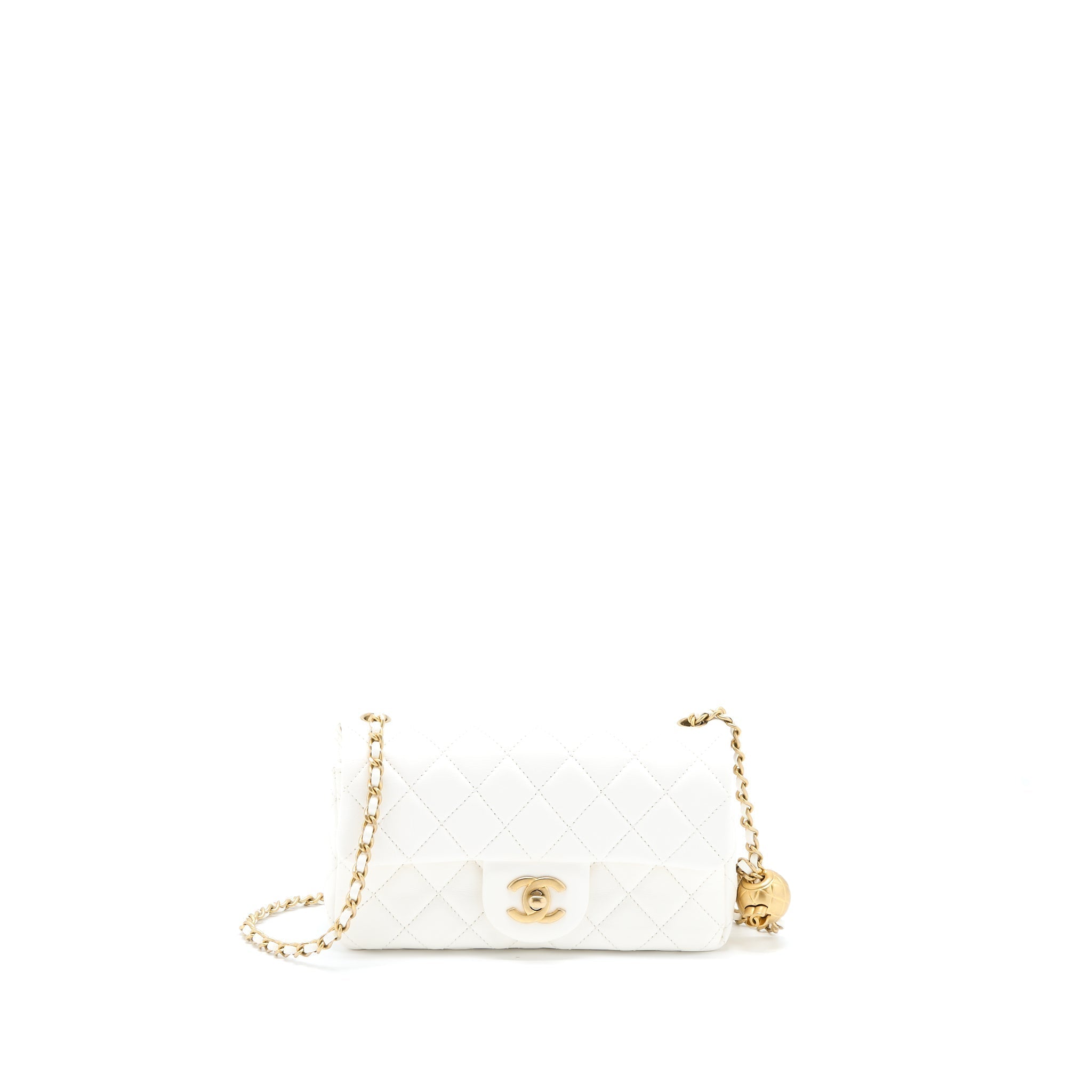 CHANEL PEARL CRUSH MINI RECTANGULAR FLAP BAG LAMBSKIN WHITE GHW