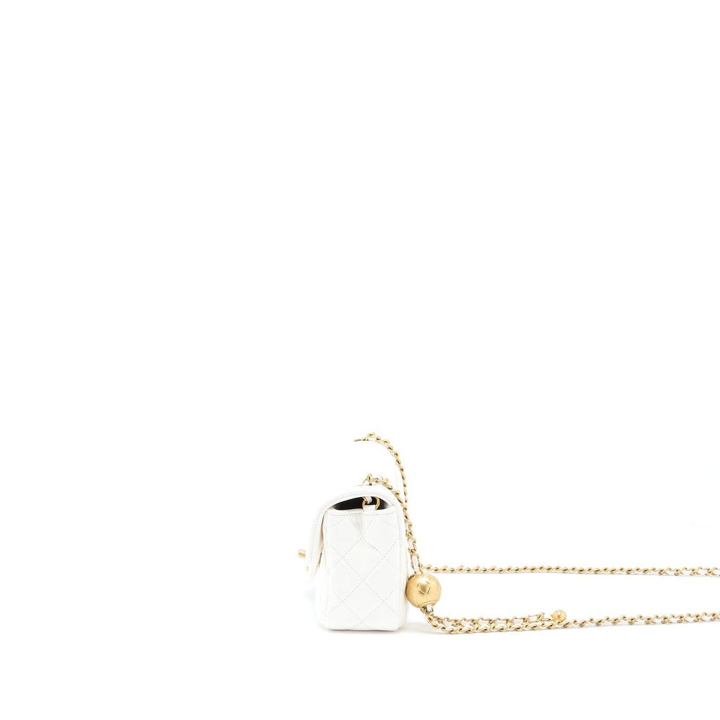 CHANEL PEARL CRUSH MINI RECTANGULAR FLAP BAG LAMBSKIN WHITE GHW
