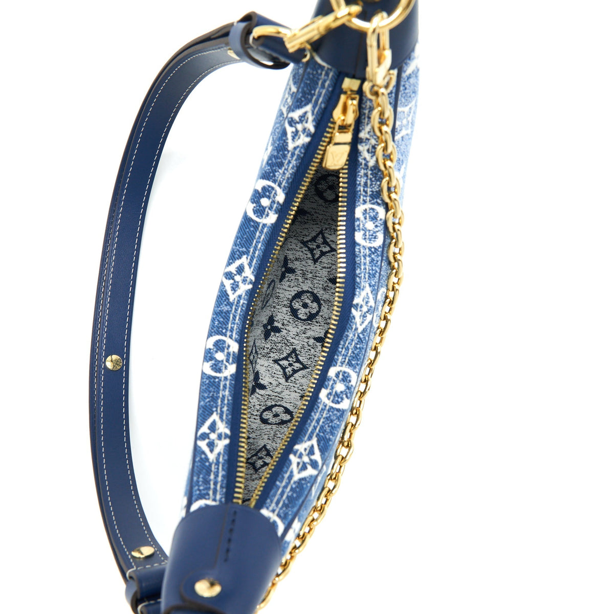 LOUIS VUITTON HALF-MOON LOOP BAGUETTE HANDBAG DENIM BLUE GHW