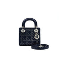 CHRISTIAN DIOR SATIN CRYSTAL CANNAGE MINI LADY DIOR IN NAVY