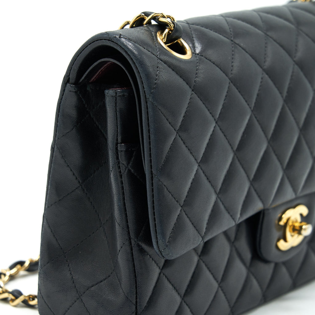 CHANEL CLASSIC DOUBLE FLAP BAG LAMBSKIN MEDIUM BLACK GHW SERIAL 19