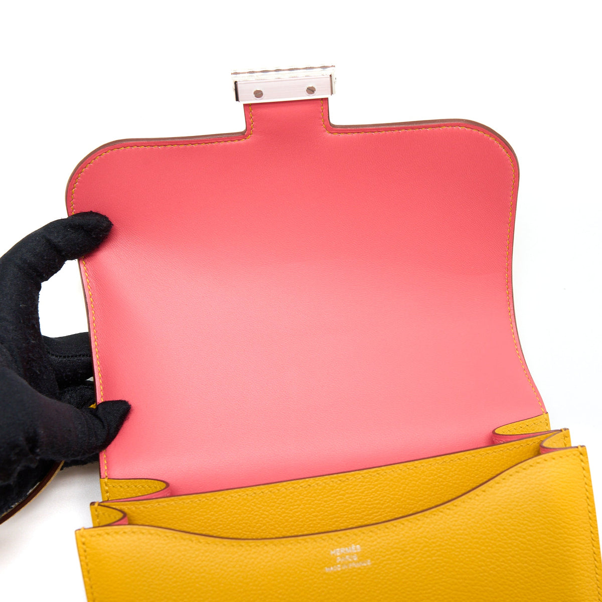 Hermes Constance Mini Evercolor Jaune Amber/Rose Lipstick SHW