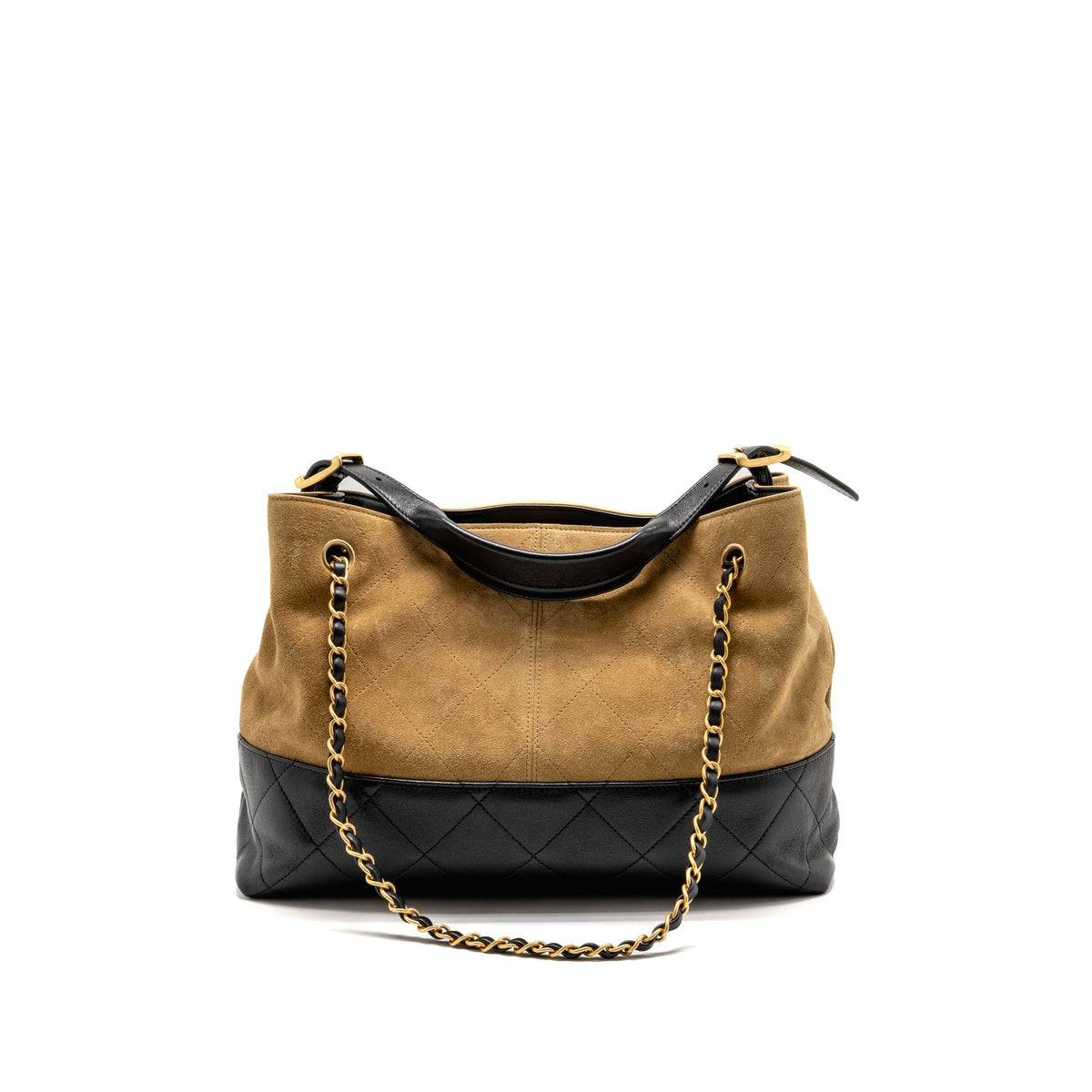 Chanel Metiers d’art Small Shopping Bag Suede/Shiny Lambskin Beige/Black GHW (Microchip)