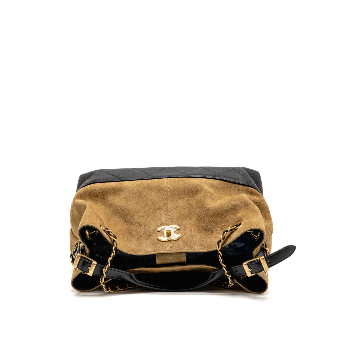 Chanel Metiers d’art Small Shopping Bag Suede/Shiny Lambskin Beige/Black GHW (Microchip)