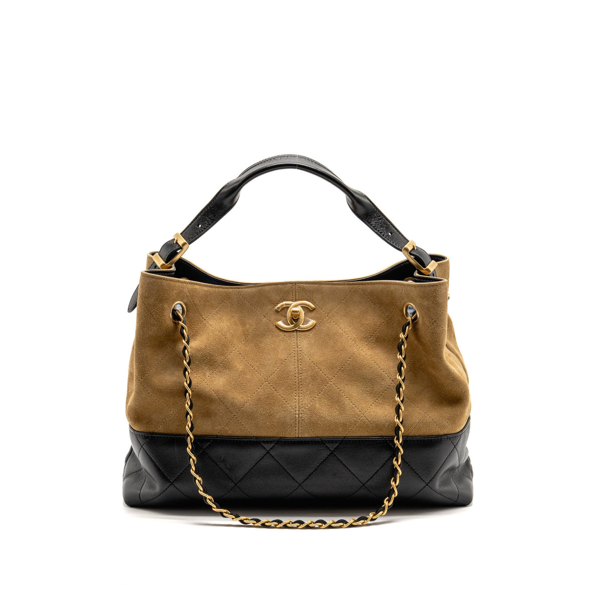 Chanel Metiers d’art Small Shopping Bag Suede/Shiny Lambskin Beige/Black GHW (Microchip)