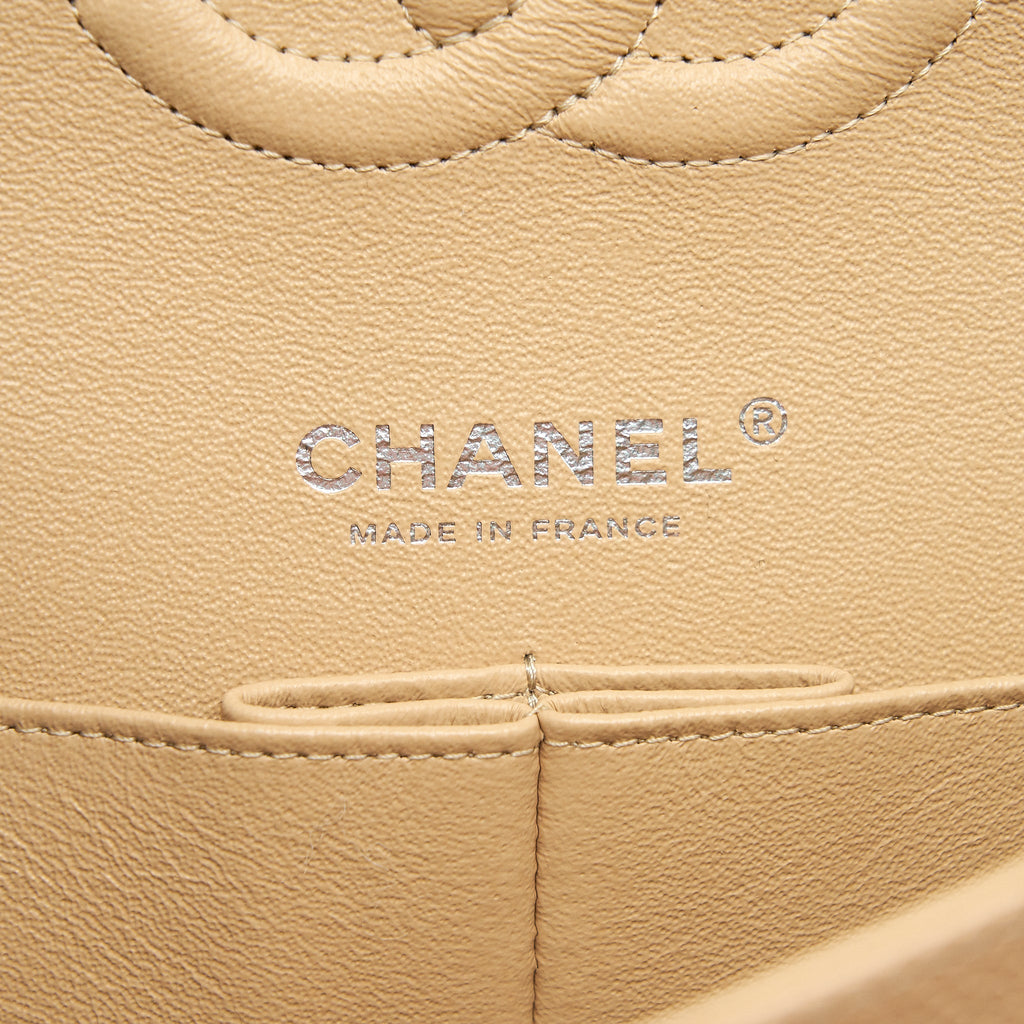 CHANEL MEDIUM CLASSIC DOUBLE FLAP BAG CAVIAR BEIGE SHW