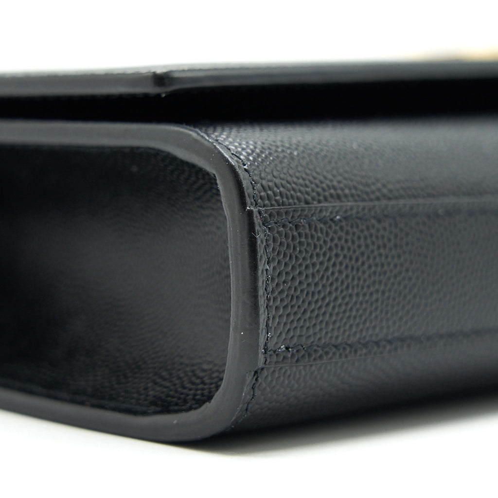 SAINT LAURENT KATE CLUTCH IN GRAIN DE POUDRE EMBOSSED LEATHER BLACK GHW