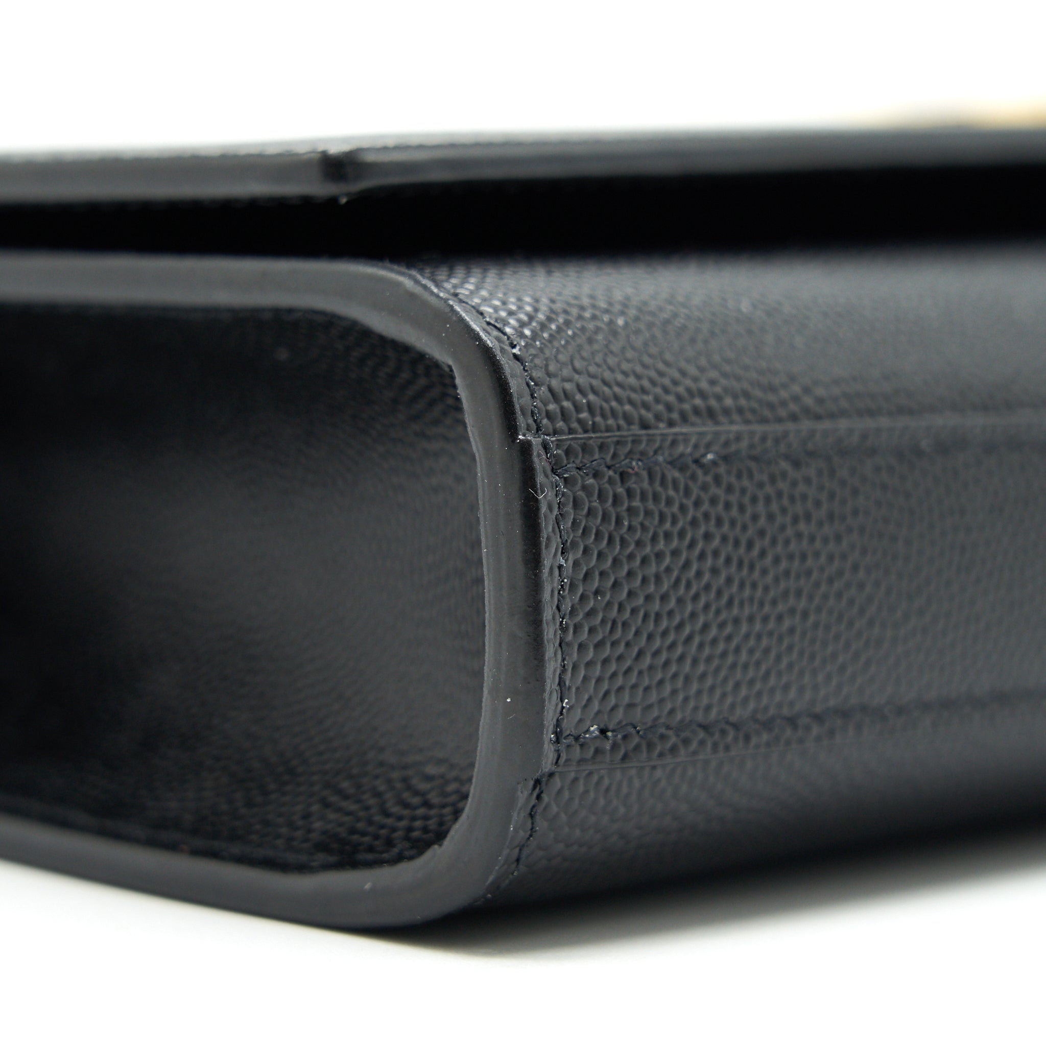 SAINT LAURENT KATE CLUTCH IN GRAIN DE POUDRE EMBOSSED LEATHER BLACK GHW