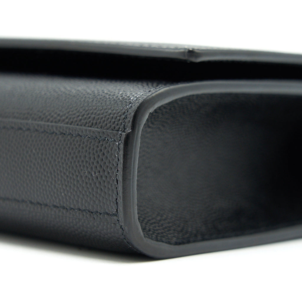 SAINT LAURENT KATE CLUTCH IN GRAIN DE POUDRE EMBOSSED LEATHER BLACK GHW