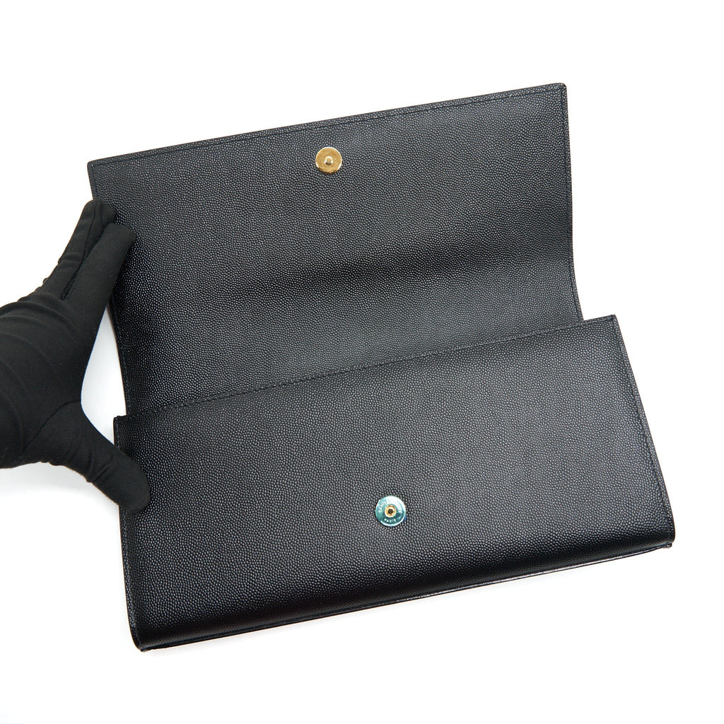 SAINT LAURENT KATE CLUTCH IN GRAIN DE POUDRE EMBOSSED LEATHER BLACK GHW